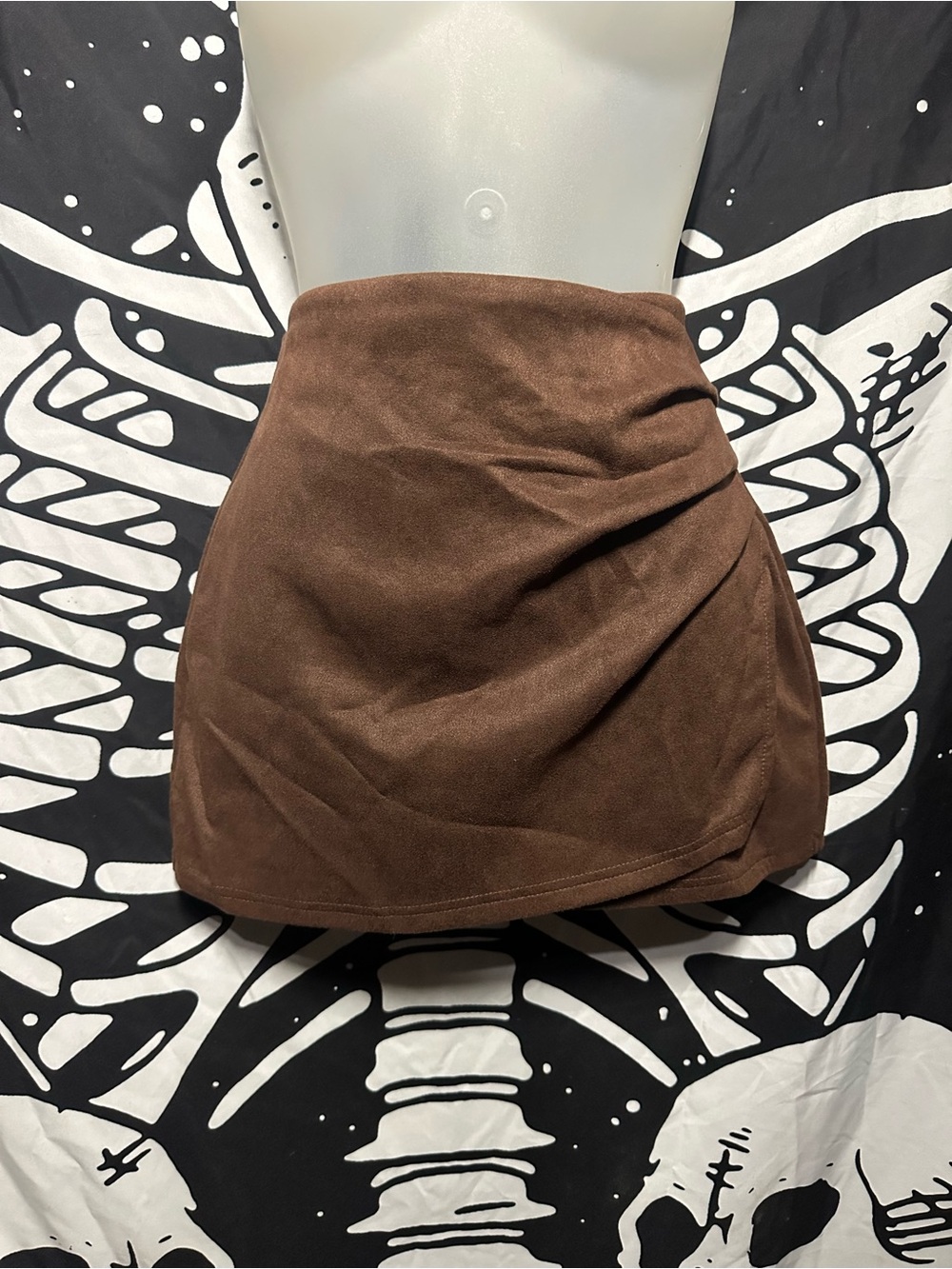 Women's Brown Faux-Suede Wrap Mini Skirt